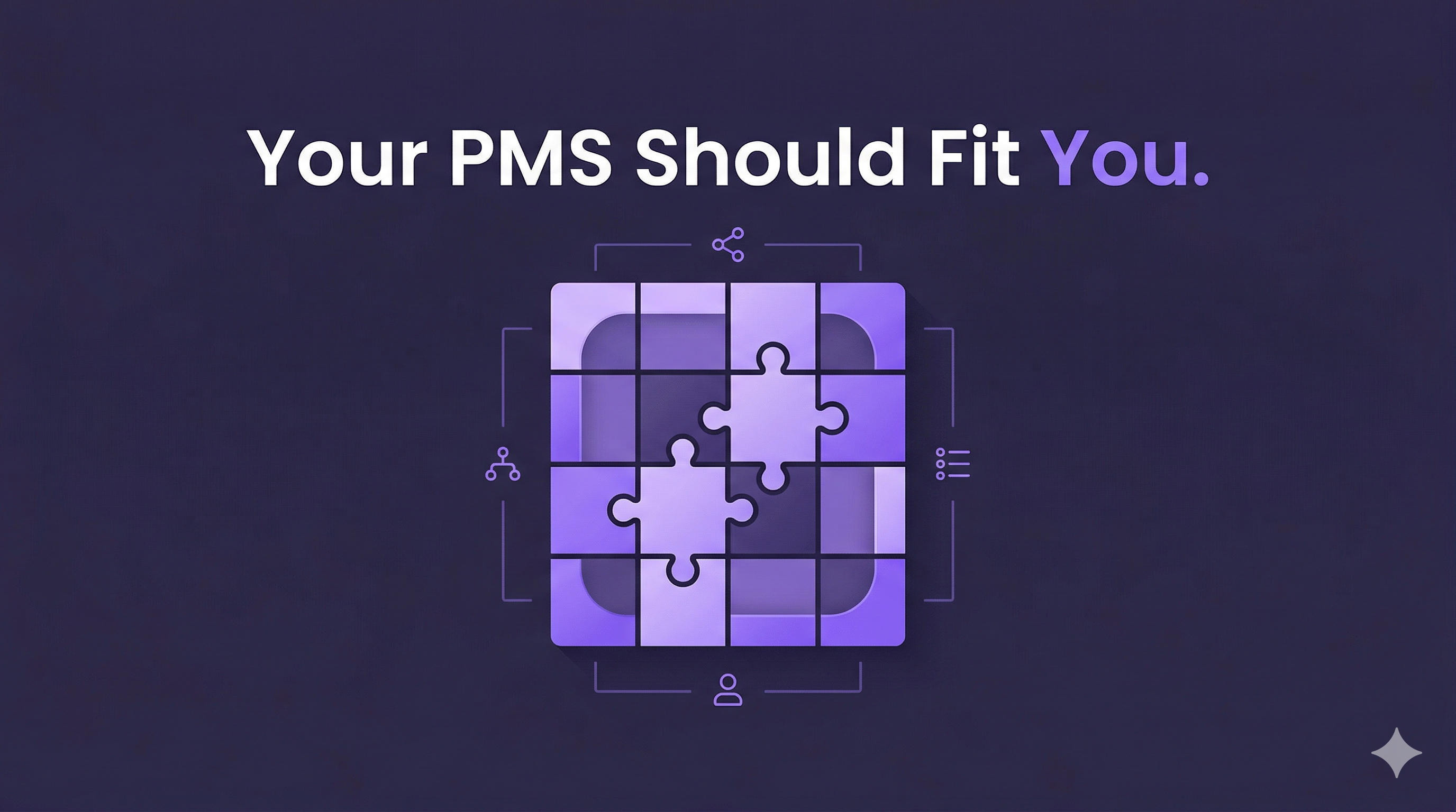 Highly customizable property management system concept with modular blocks on dark purple background