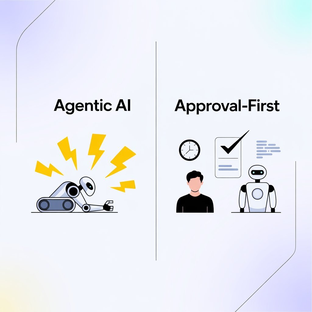 Infographic comparing Jurny agentic AI vs Hostaway approval-based automation for property managers