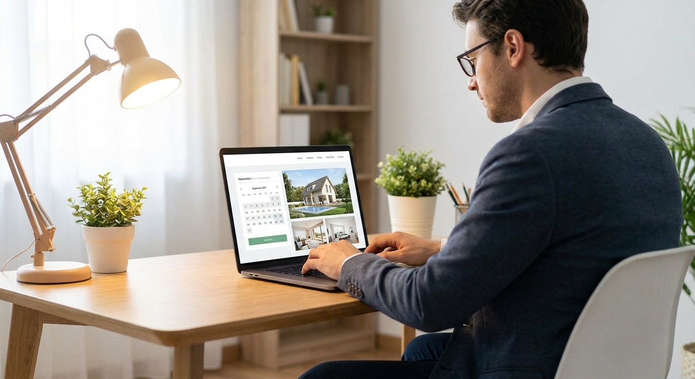 Property manager building a direct booking channel on laptop with no OTA dependency