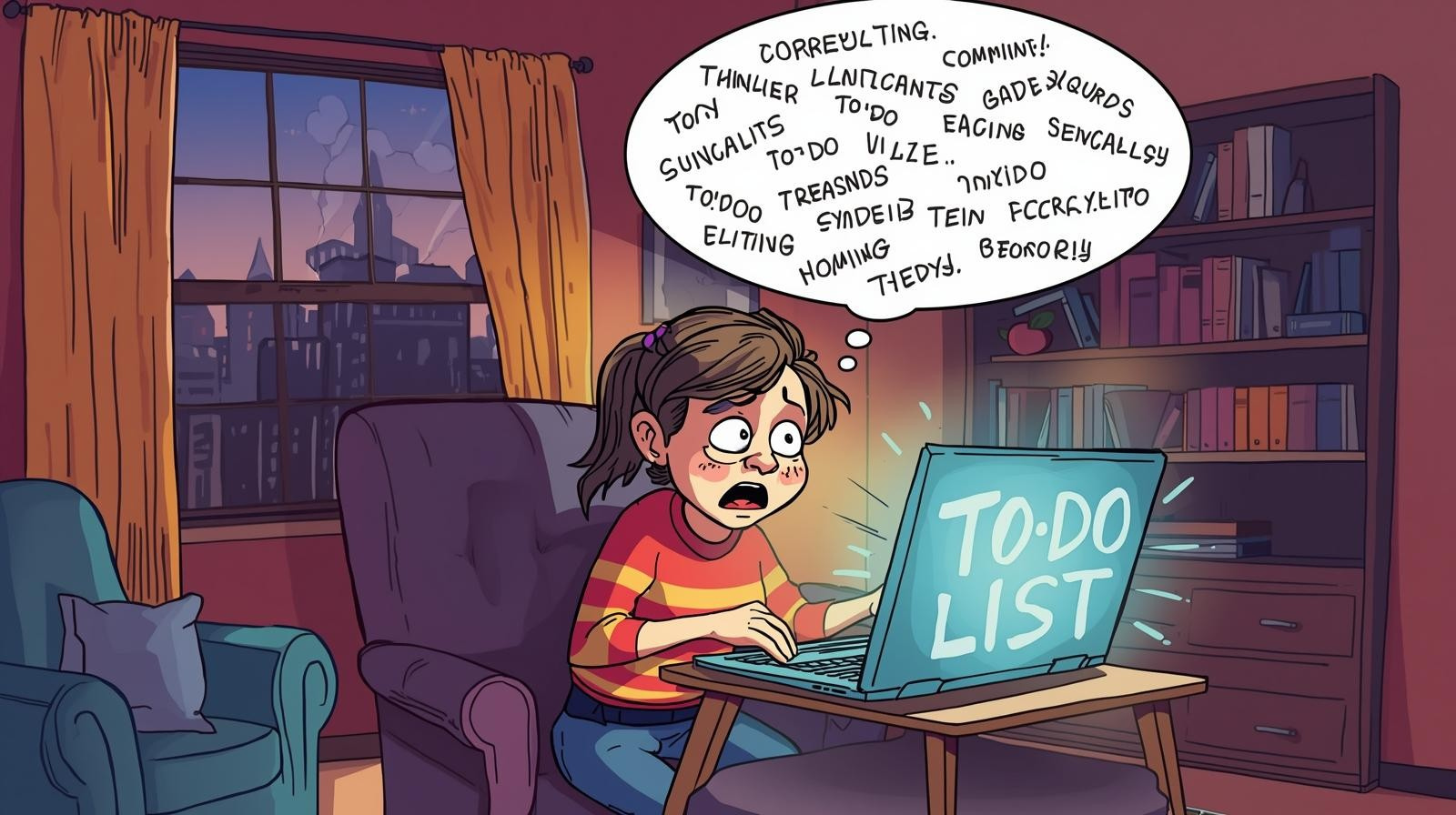 A stressed short-term rental property manager looking at a glowing “To-Do List” laptop filled with chaotic tasks, illustrating the manual workload in Airbnb and STR operations that Jurny’s Agentic AI PMS eliminates by automating hundreds of repetitive actions.