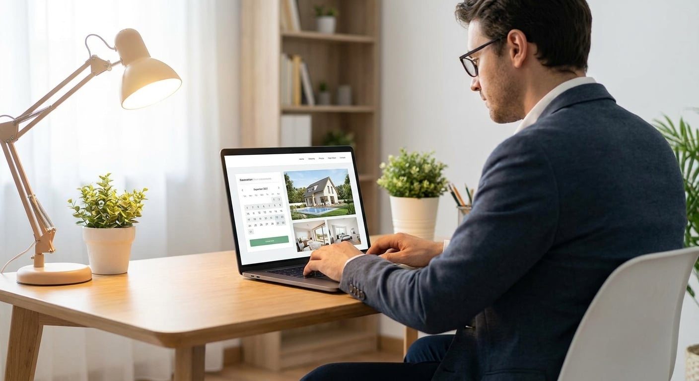 Property manager building a direct booking channel on laptop with no OTA dependency